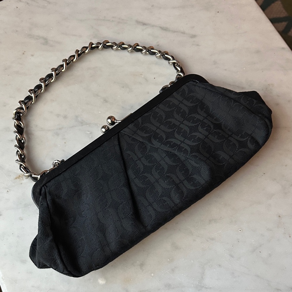Vintage Fossil Black Chain Kiss Lock Coin Purse Clutch